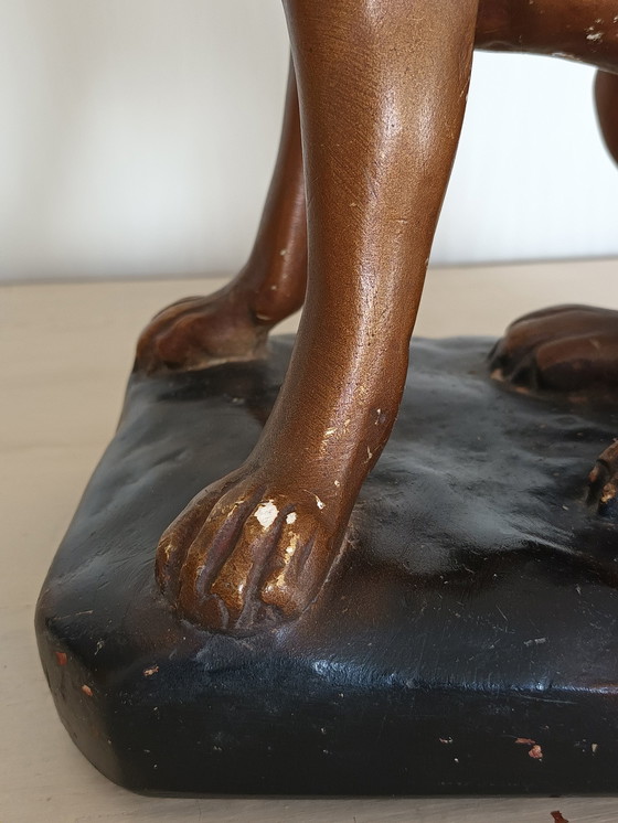 Image 1 of Statue Chien En Plâtre Signée Vintage