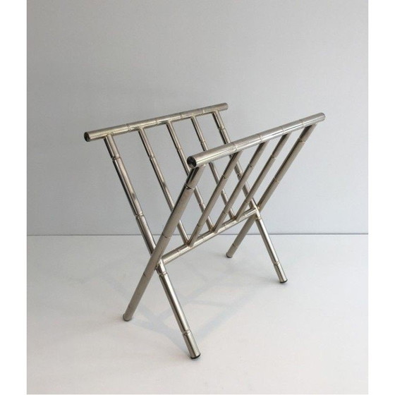 Image 1 of Porte-revues vintage en faux bambou et nickel, France 1970