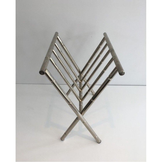 Image 1 of Porte-revues vintage en faux bambou et nickel, France 1970