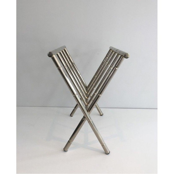 Image 1 of Porte-revues vintage en faux bambou et nickel, France 1970