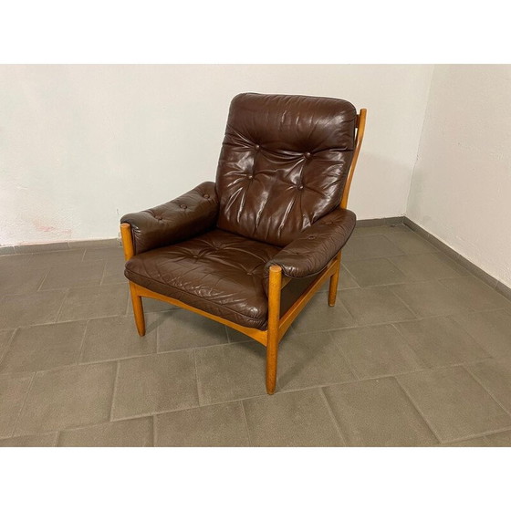 Image 1 of Fauteuil en cuir vintage par Göte Möbler pour Nassjo, Suède 1970