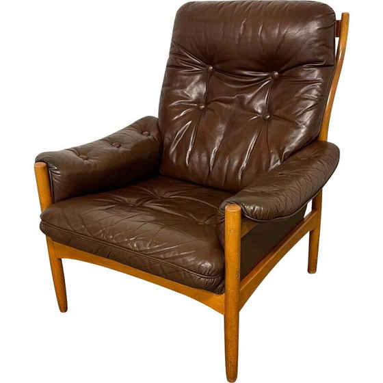 Image 1 of Fauteuil en cuir vintage par Göte Möbler pour Nassjo, Suède 1970