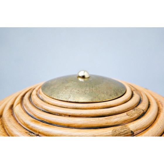 Image 1 of Paire de lampes de table vintage en laiton et bambou, Italie