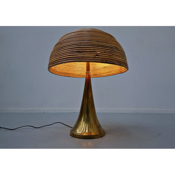 Image 1 of Paire de lampes de table vintage en laiton et bambou, Italie
