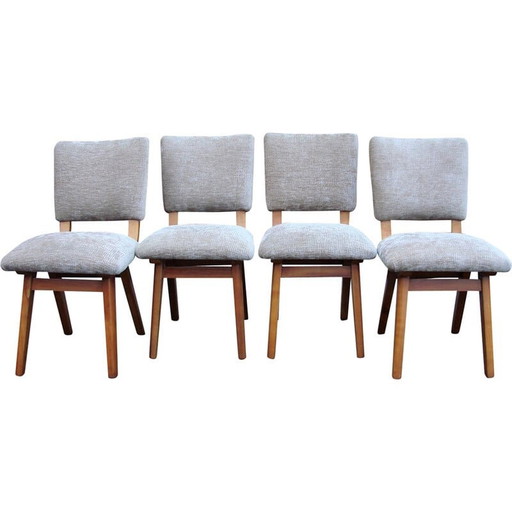 Ensemble de 4 chaises vintage en bois et tissu, Danemark années 1960
