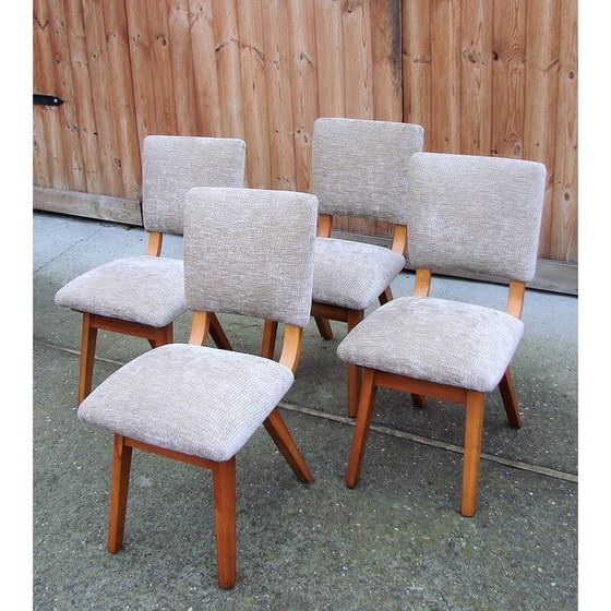 Image 1 of Ensemble de 4 chaises vintage en bois et tissu, Danemark années 1960