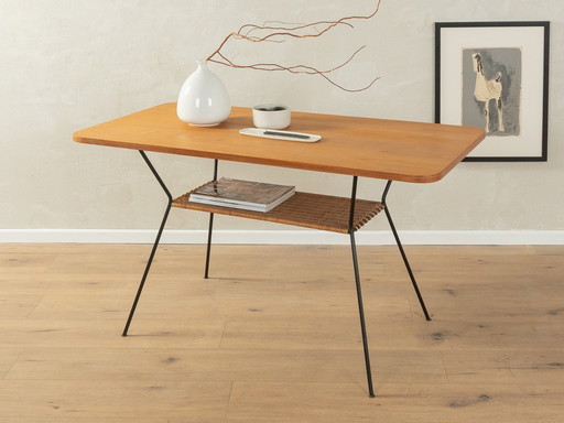 Table basse 1950S avec étagère en raphia