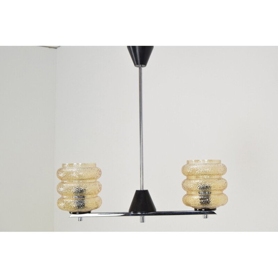 Image 1 of Lustre vintage en verre, chrome, métal et plastique, Tchécoslovaquie 1960