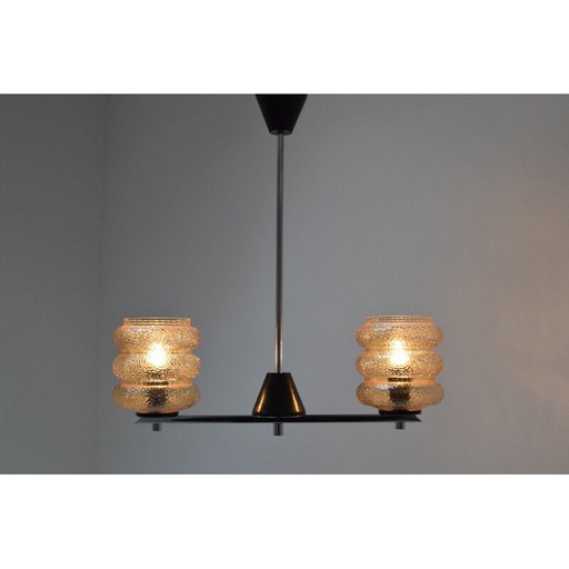 Lustre vintage en verre, chrome, métal et plastique, Tchécoslovaquie 1960