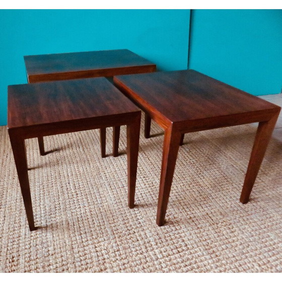 Image 1 of Ensemble de 3 tables d'appoint vintage en bois de rose par Séverin Hansen pour Haslev Møbelsnedkeri, Danemark 1965