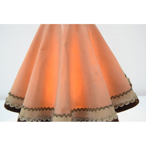 Image 1 of Lampe de table vintage en céramique et tissu, tchèque 1930