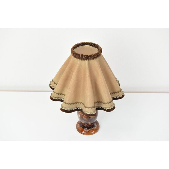 Image 1 of Lampe de table vintage en céramique et tissu, tchèque 1930