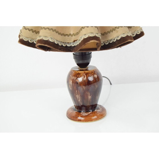 Image 1 of Lampe de table vintage en céramique et tissu, tchèque 1930