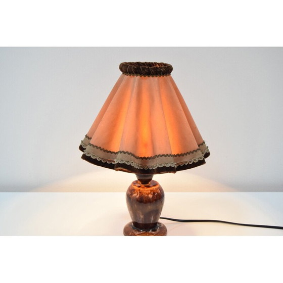 Image 1 of Lampe de table vintage en céramique et tissu, tchèque 1930