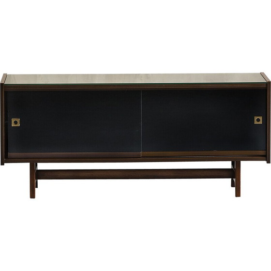 Image 1 of Buffet vintage en noyer et verre fumé, Italie 1970