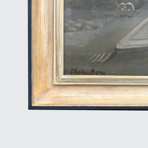 Image 1 of Huile sur panneau vintage "Jouets, sucreries, papeterie" par Stephen Bone