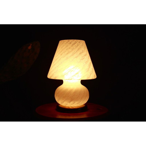 Lampe champignon vintage Bianca Swirl Murano par Murano Vetri Italie 1970