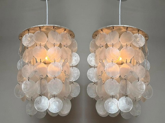 Image 1 of Lot de 2 lampes en coquillage de Capiz Coquillage perle opaline