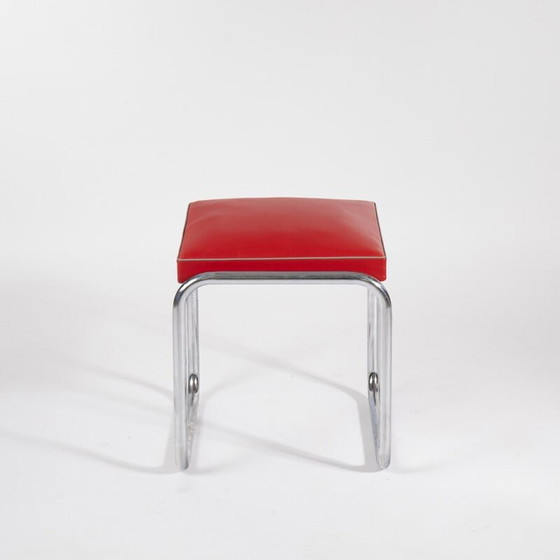 Image 1 of Tabouret vintage Bauhaus en tube d'acier chromé et simili cuir