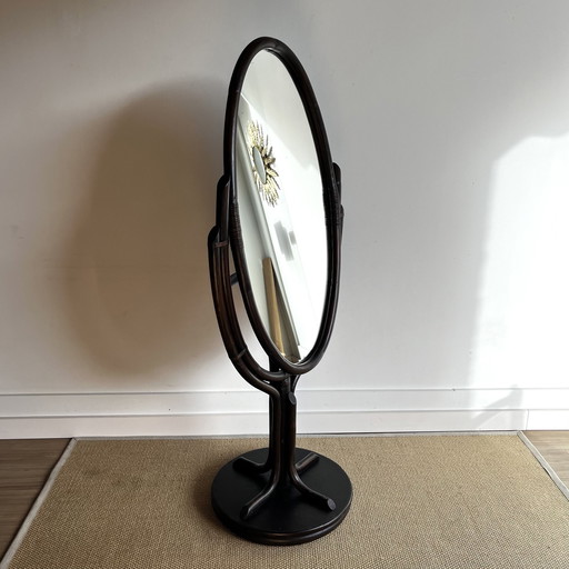 Miroir de passage ovale en bambou rotin Vintage