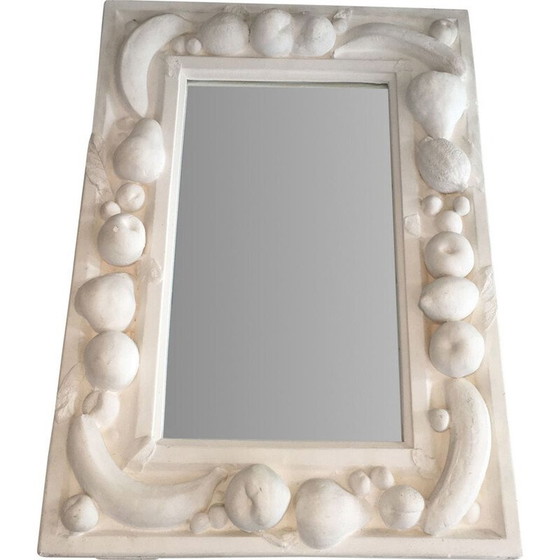 Image 1 of Miroir en plâtre décoratif vintage avec décorations de fruits, France 1970