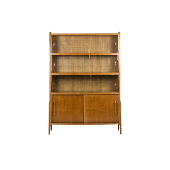 Image 1 of Bibliothèque vintage en chêne avec portes coulissantes en verre, 1960