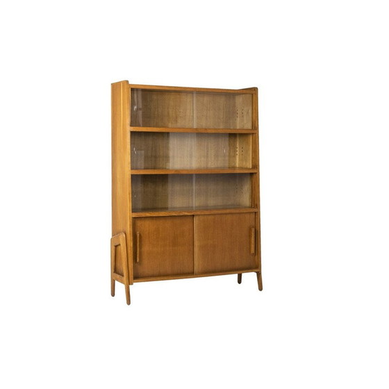 Image 1 of Bibliothèque vintage en chêne avec portes coulissantes en verre, 1960