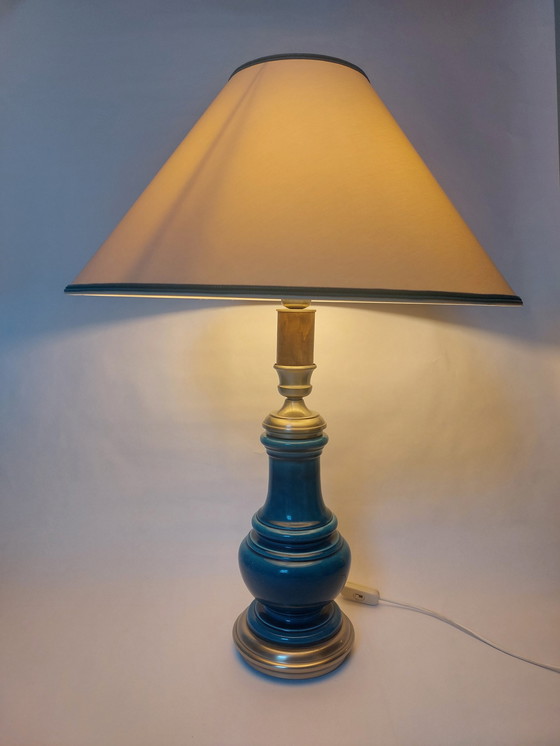 Image 1 of Lampe à poser en céramique bleue Mid Century