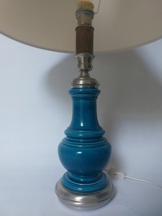 Image 1 of Lampe à poser en céramique bleue Mid Century