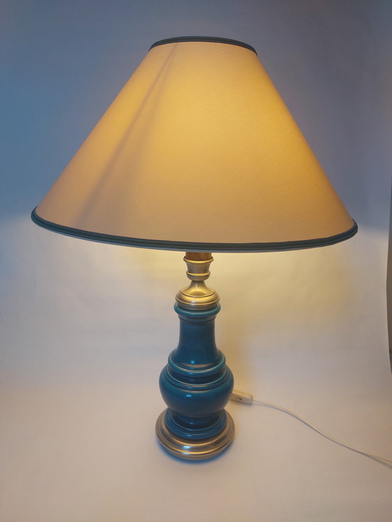 Image 1 of Lampe à poser en céramique bleue Mid Century