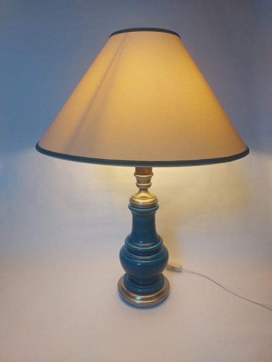 Image 1 of Lampe à poser en céramique bleue Mid Century