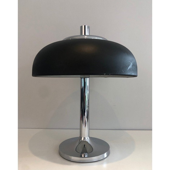 Image 1 of Lampe vintage en chrome et métal laqué noir, 1950