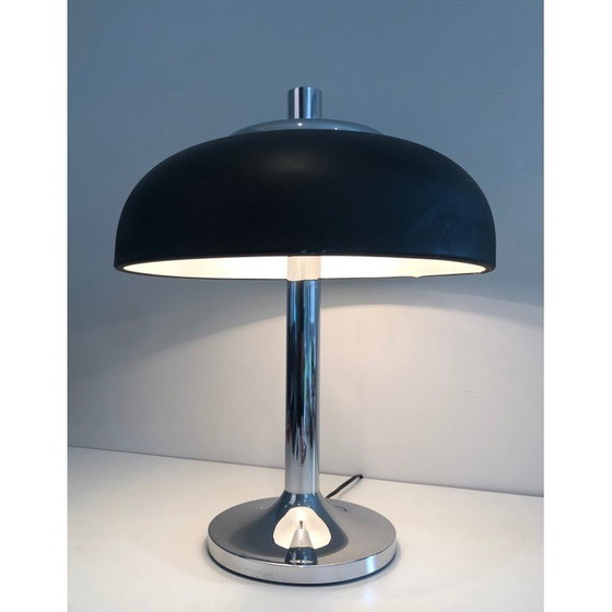 Image 1 of Lampe vintage en chrome et métal laqué noir, 1950