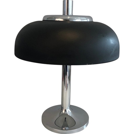 Lampe vintage en chrome et métal laqué noir, 1950