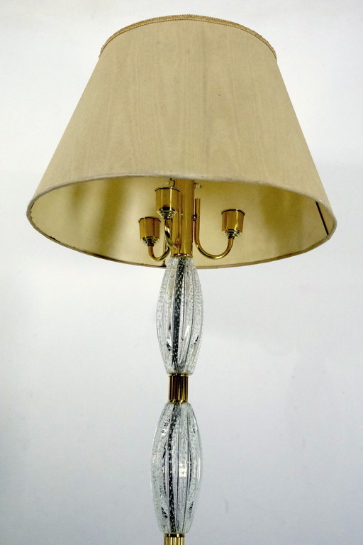 Ercole Barovier, rare lampadaire Bullicante en verre de Murano et laiton. Italie 1940S