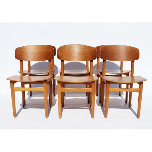 Ensemble de 6 chaises de salle à manger vintage en teck par Borge Mogensen 1960s