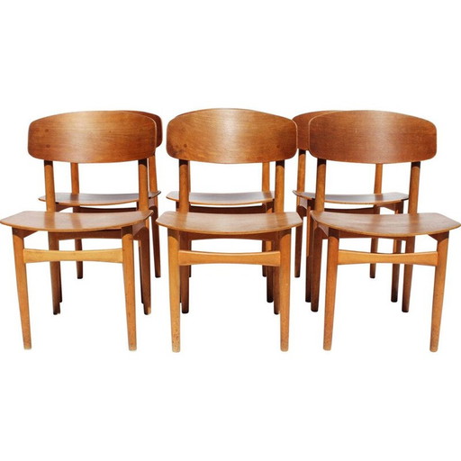 Ensemble de 6 chaises de salle à manger vintage en teck par Borge Mogensen 1960s