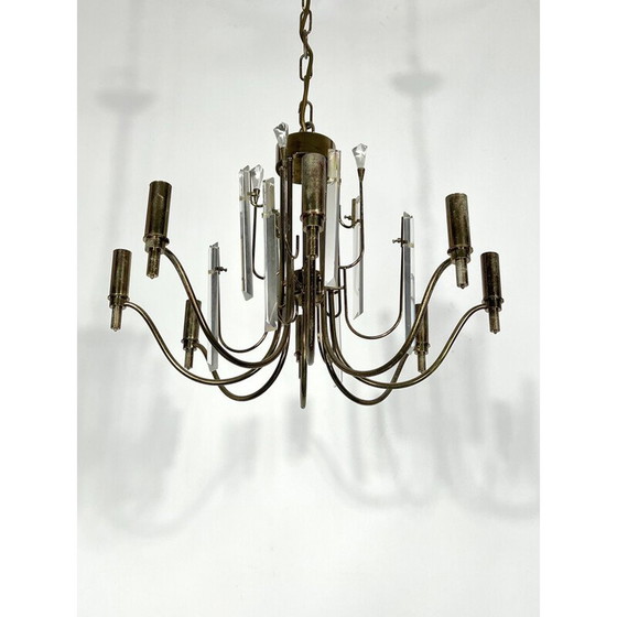 Image 1 of Lustre vintage en laiton et verre Stilkronen, Italie 1970