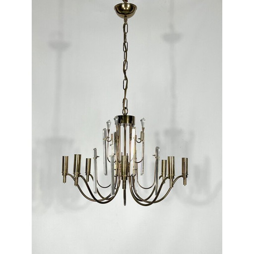 Lustre vintage en laiton et verre Stilkronen, Italie 1970