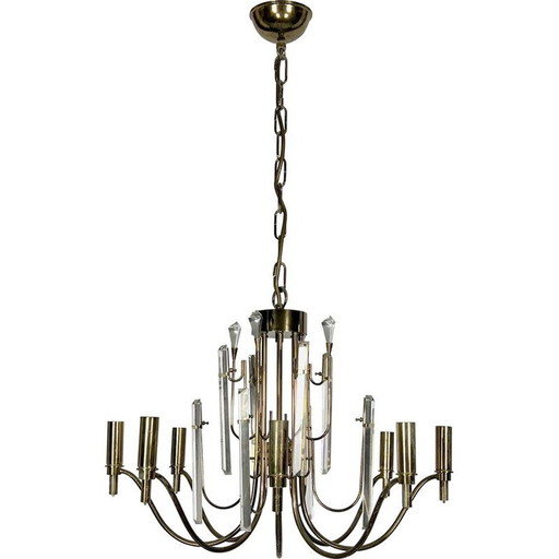Lustre vintage en laiton et verre Stilkronen, Italie 1970
