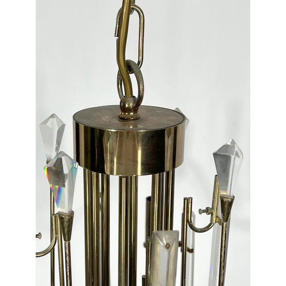 Image 1 of Lustre vintage en laiton et verre Stilkronen, Italie 1970