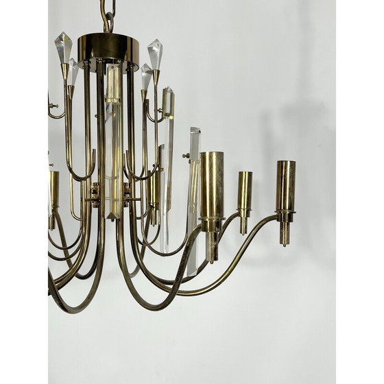 Image 1 of Lustre vintage en laiton et verre Stilkronen, Italie 1970
