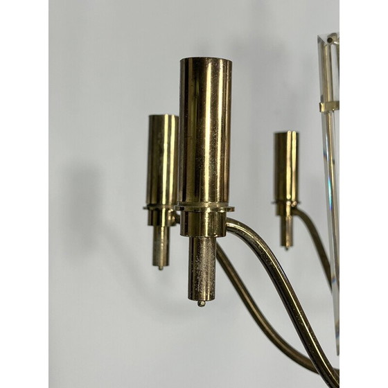 Image 1 of Lustre vintage en laiton et verre Stilkronen, Italie 1970