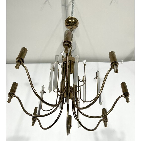 Image 1 of Lustre vintage en laiton et verre Stilkronen, Italie 1970