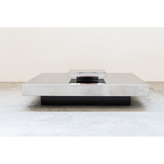 Image 1 of Table basse vintage en acier inoxydable et verre pour Giovanni Ausenda, Italie 1970