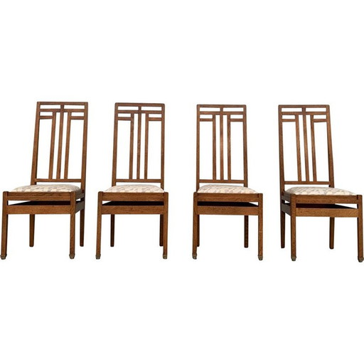 Ensemble de 4 chaises Art Déco de l'école de La Haye par Cornelis Van Der Sluys, Hollande, années 1930