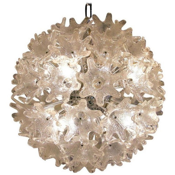 Image 1 of Lustre vintage en verre clair et chrome par Paolo Venini pour VeArt, Italie