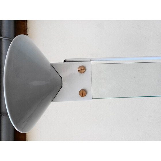 Image 1 of Lampadaire vintage en verre épais et métal laqué blanc par Max Baguera pour Lamperti, 1970