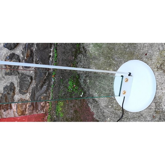 Image 1 of Lampadaire vintage en verre épais et métal laqué blanc par Max Baguera pour Lamperti, 1970