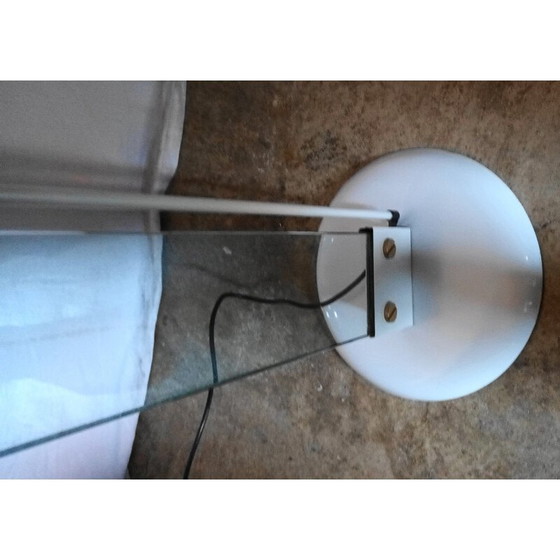 Image 1 of Lampadaire vintage en verre épais et métal laqué blanc par Max Baguera pour Lamperti, 1970